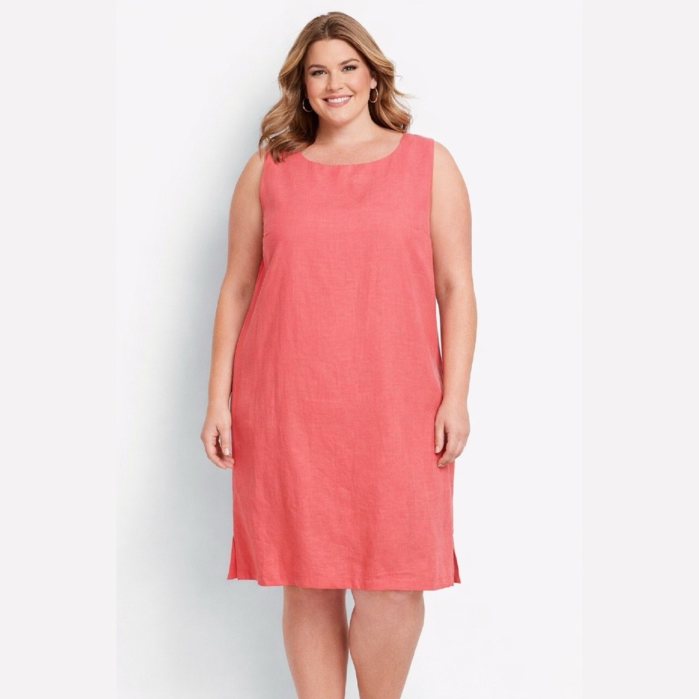 Talbots‎ Sleeveless Dress Plus Size 24W 3X Coral Linen Blend Coastal Comfort VTG
